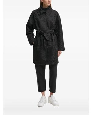 EA7 Leopard-Print Belted Coat - Black