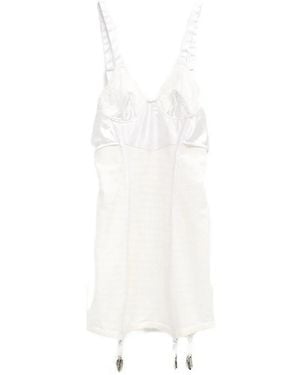 JULIE KEGELS Satin-Panelled V-Neck Corselette - White