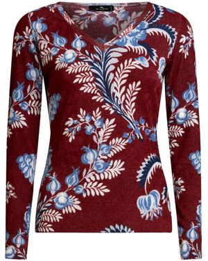 Etro Fine Knit Floral Print Top - Red