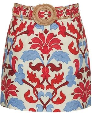 Cara Cara Blaze Raffia-Belt Floral Mini Skirt - Red