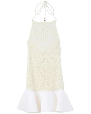 Jacquemus Crochet-Knit Ruffled Short Dress - White