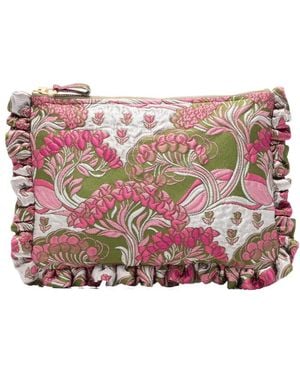 La DoubleJ Floral-Embroidered Ruffled Clutch Bag - Pink