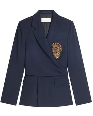 Dries Van Noten Embroidered Crepe Blazer - Blue
