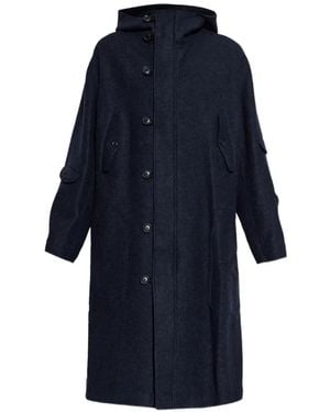 Yohji Yamamoto Hooded Wool-Blend Coat - Blue