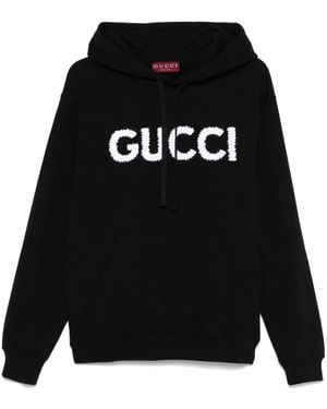 Gucci Embroidered-Logo Hoodie - Black