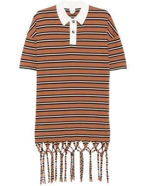 Nanushka Robe Rayée Benigna À Franges - Brown