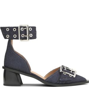 Ganni ネイビー Feminine Buckle オープンカット ヒール - ブルー
