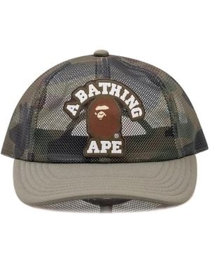 A Bathing Ape 1St Camo College Patched Mesh Trucker Cap - Gray