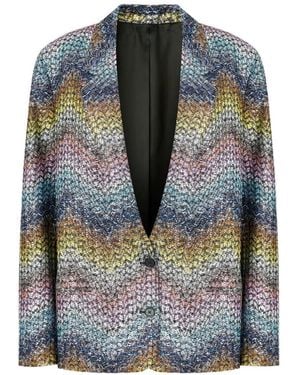 Missoni Oversized Sequin-Embellished Lamé Viscose Blend Single-Breasted Blazer With Zigzag Pattern - Gray