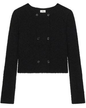 Courreges Doppelreihige Jacke Aus Bouclette-Strick - Schwarz