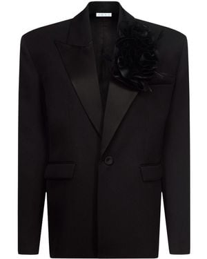 Area Flower Corsage Oversized Blazer - Black