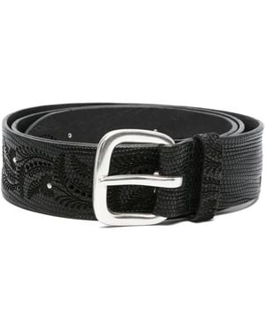 Orciani Floral Leather Belt - Black