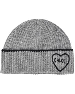 Chloé Gerippte Beanie mit Herzmotiv - Grau
