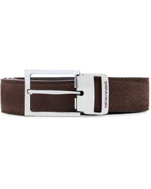 Emporio Armani Logo-Engraved Buckle Belt - White