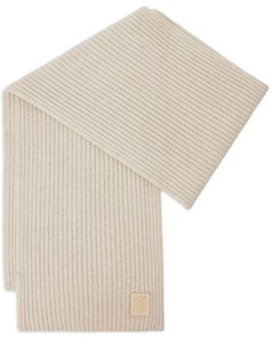 Loewe Bufanda de canalé con placa del logo - Blanco
