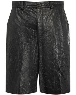 Rick Owens Crinkled-Finish Leather Shorts - Gray