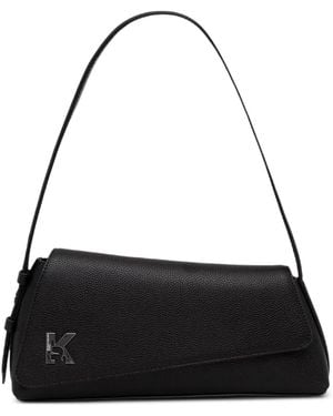 KARL LAGERFELD Logo-Plaque Pebbled Shoulder Bag - Black