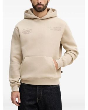 Alpha Industries World Logo Pouch-Pocket Hoodie - Natural