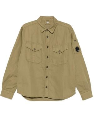 C.P. Company Cotton/Linen Long Sleeve Button Shirt - Green
