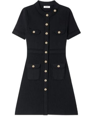 Sandro Mini Button-Detail Dress - Black