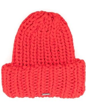 DSquared² Ribbed-Knit Beanie Hat - Red