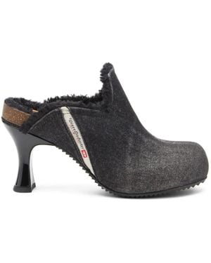 DIESEL D-Woodstock Denim Heeled Mules - Black