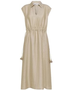 Seventy Tassel-Drawstring Sleeveless Midi Dress - Natural