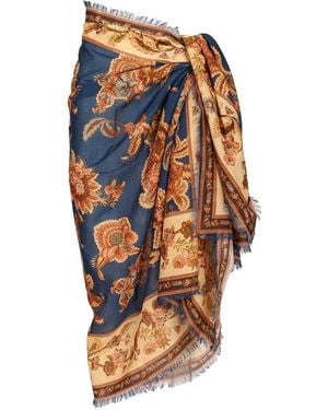 Zimmermann Floral-Print Frayed Pareo - Blue