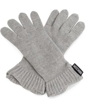 Moschino Logo-Patch Ribbed-Cuff Gloves - Gray