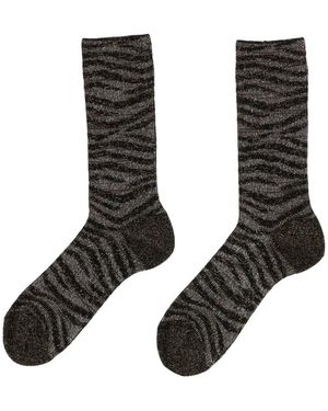 ANT45 Tiger-Pattern Metallic-Effect Socks - Black