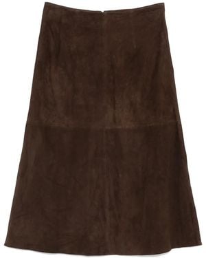 Arma Suede A-Line Midi Skirt - Brown