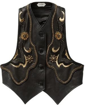 Versace Beaded Embellished Leather Waistcoat - Black
