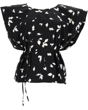 Alysi Leaf-Print Blouse - Black