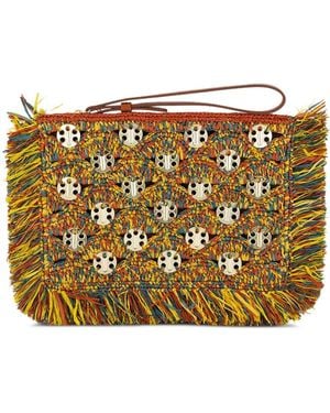 Rabanne Fringe-Trimmed Medallion-Embellished Clutch Bag - Metallic