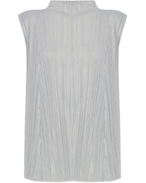 Pleats Please Issey Miyake Pleated-Effect Sleeveless Blouse - Grey
