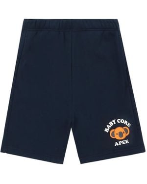 A Bathing Ape Logo Graphic Shorts - Blue