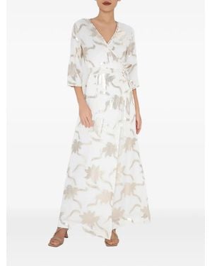 CHARLOTTA GANDOLFO Floral-Details Silk Maxi Wrap Dress - White