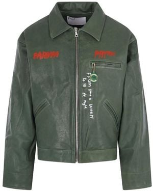 PALY Embroidered Leather Jacket - Green