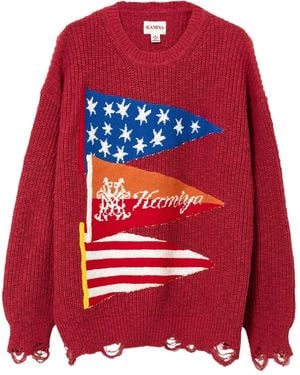 KAMIYA Flag Frayed Jumper - Red