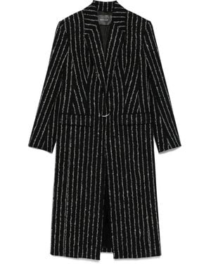 Mugler Pinstripe Wool Coat - Black