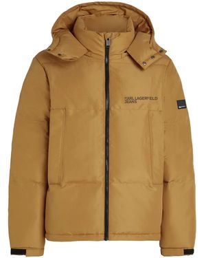 KARL LAGERFELD Minimalistic Giubbino Jacket With Zipper Closure - Brown