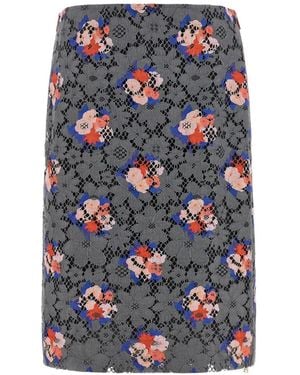 Fendi Lace Floral-Pattern Midi Skirt - Grey