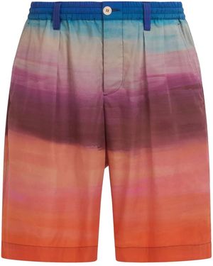 Marni Painterly-Print Pleated Cotton Shorts - Red