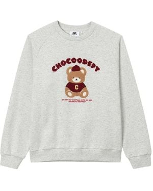 Chocoolate Bear-Patch Long-Sleeve Sweatshirt - White