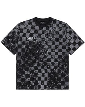 GUAPI Checkerboard-Pattern Rhinestone-Embellished T-Shirt - Black