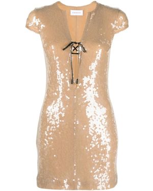 16Arlington Sequin-Embellished Short-Sleeve Minidress - Natural
