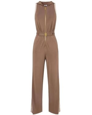 Elisabetta Franchi Knit Fabric Jumpsuit With Shiny Viscose Bands - Natural