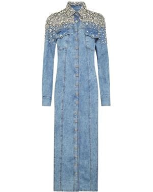 Philipp Plein Crystal-Embellished Denim Maxi Dress - Blue
