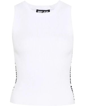 DKNY Jacquard-Logo Ribbed Top - White
