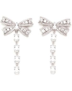 Self-Portrait Crystal-Bow Drop Earrings - White